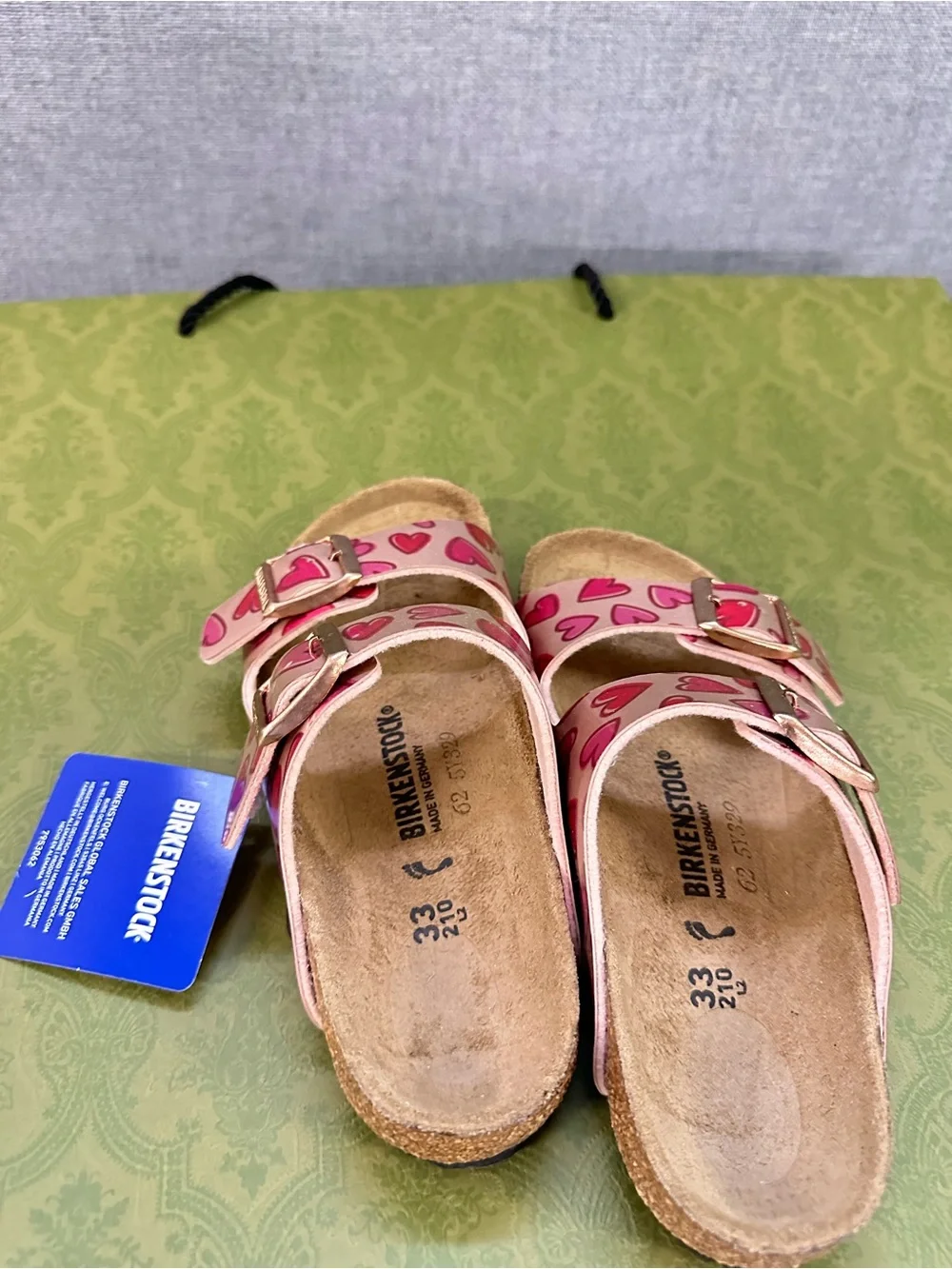 Birkenstock Pink Heart-Print Double Buckle Kids Sandals size 33